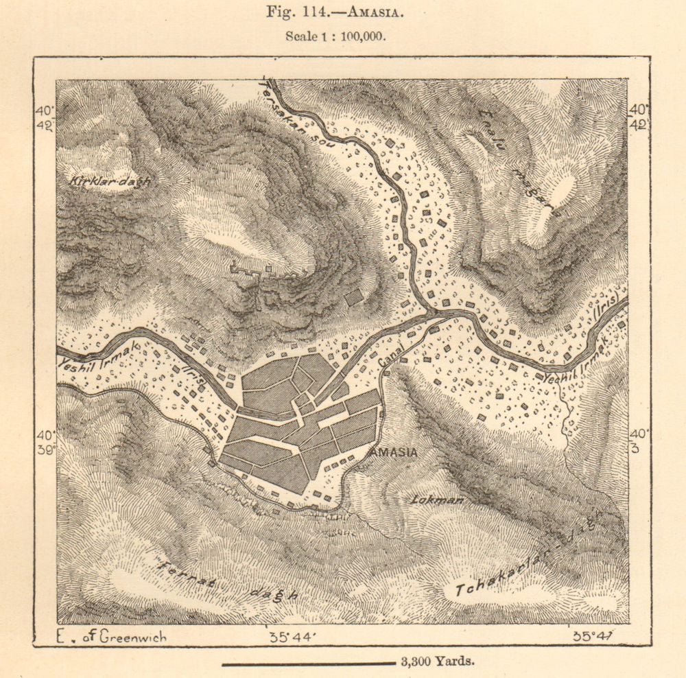 Amasia. Amasya plan. Turkey. Sketch map 1885 old antique chart